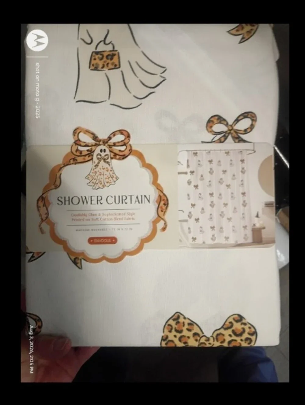 Halloween  Ghost Shower Curtain  with Leopard Bow